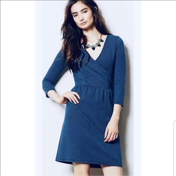Anthropologie Dresses & Skirts - HD IN PARIS Blue Dot Faux Wrap Dress